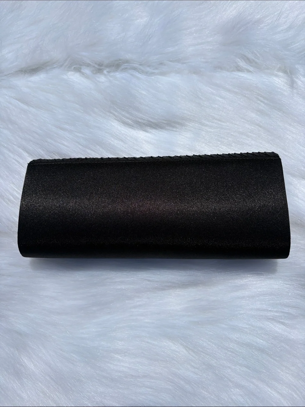 LAURA FORMAL WEAR~ Black Satin Envelope Clutch with Textured Flap - Picture 2 of 7